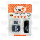 Cartão De Memória 64GB Com Adaptador SD E Leitor De Cartão Eletromex EL-MC-64