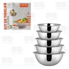 Kit Tigelas Bowl Inox 5 Peças Caerus CRS-2569