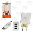 Carregador 3 USB 5.1A Com Cabo Micro USB V8 Inova CAR-12817S
