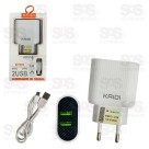 Carregador 2 USB 2.4A Com Cabo Micro USB V8 Kaidi KD-607S