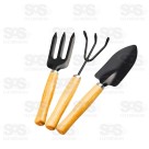 Kit  Jardim Com Pá Garfo e Rastelo Cabo Madeira Ivon 3053
