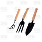 Kit  Jardim Com Pá Garfo e Rastelo Cabo Madeira Ivon 3053